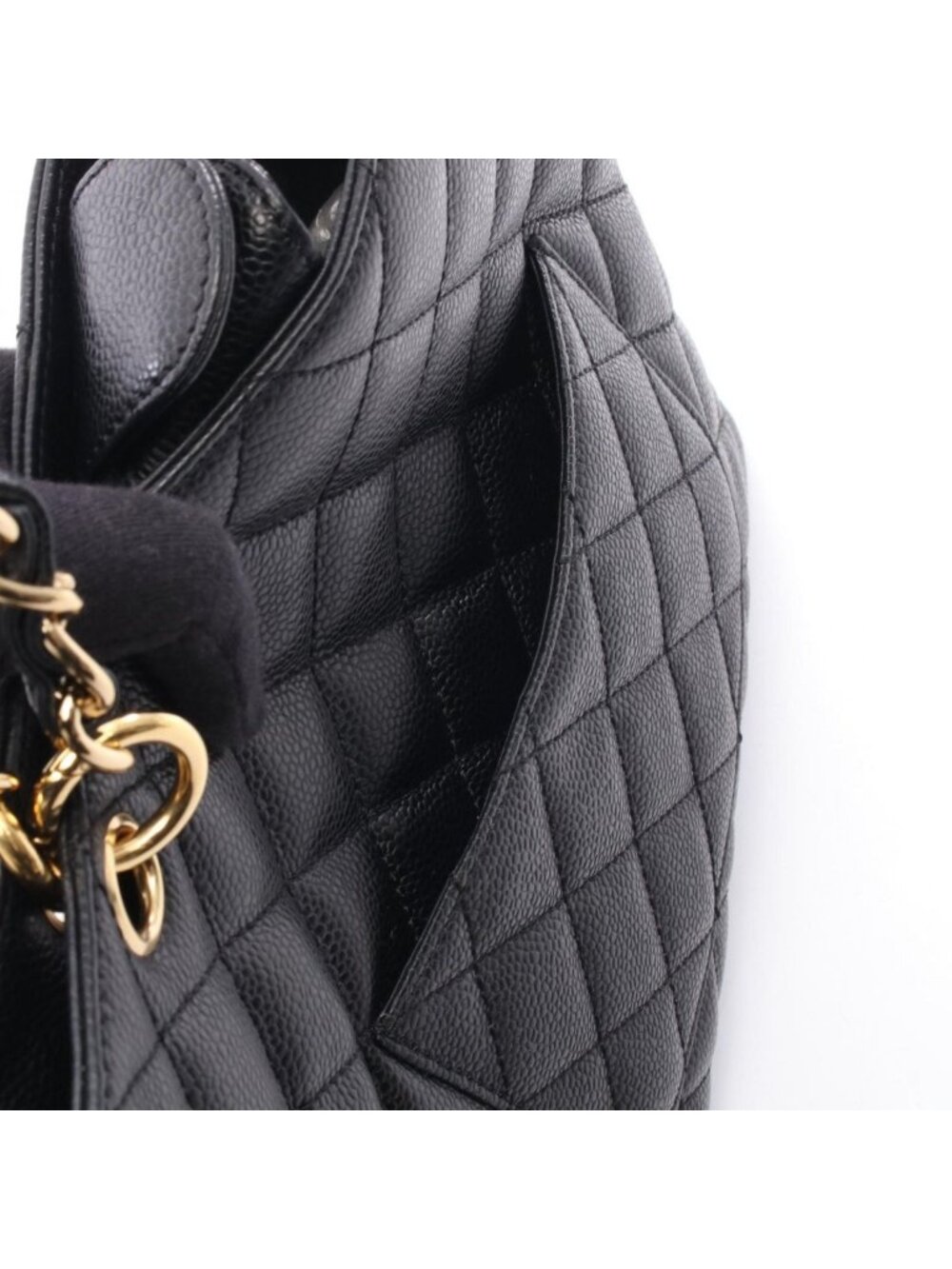 Chanel Tote Quilted Petite Shopping PST Black Leather Chainto - Picture 6 of 7